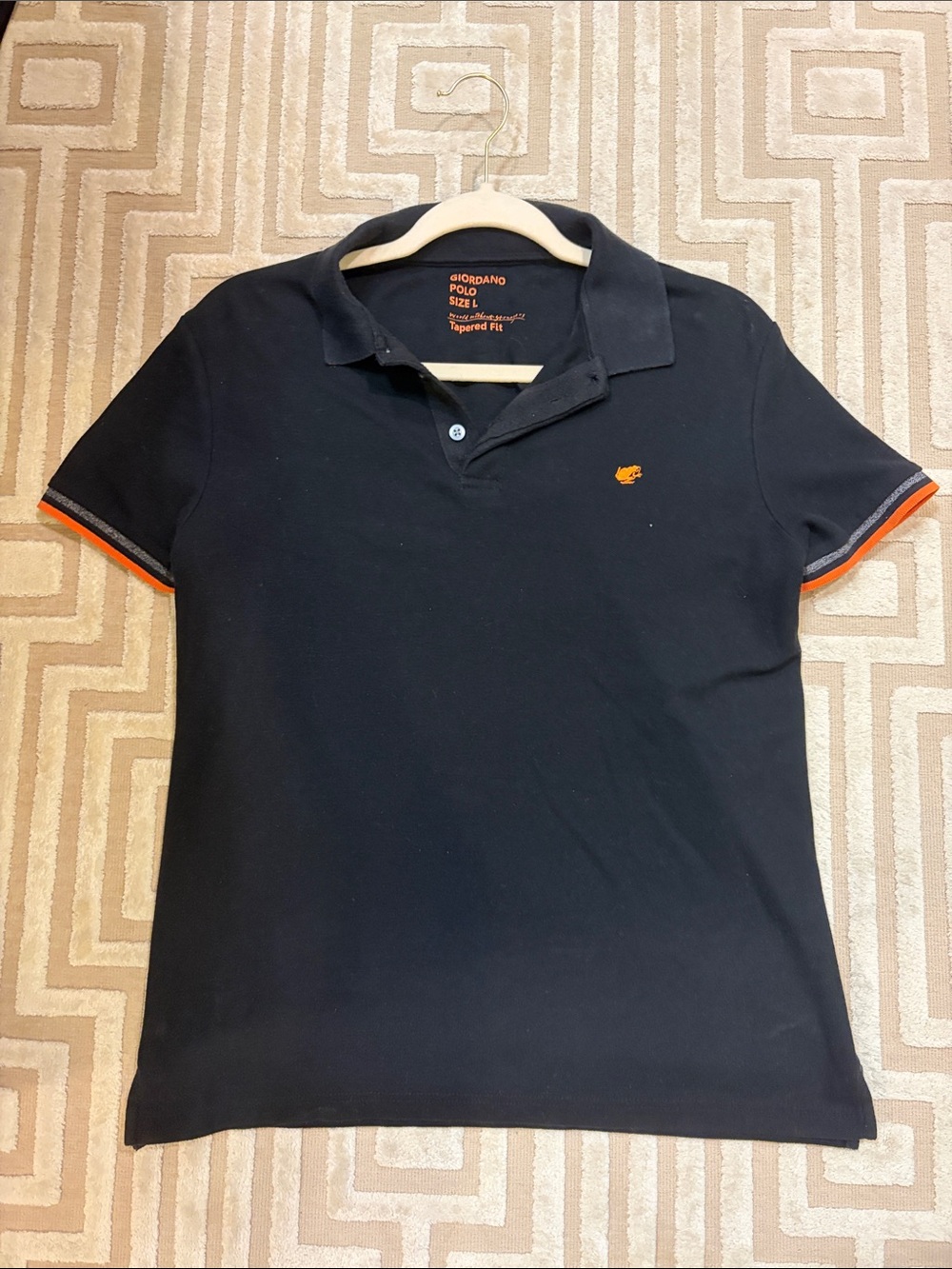 Men’s Black Polo Shirt with Orange Trim